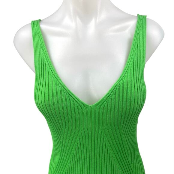 NEW H&M Green Rib Knit Sleeveless V-Neck Cami Camisole Midi Bodycon Tank Dress M - Picture 3 of 5